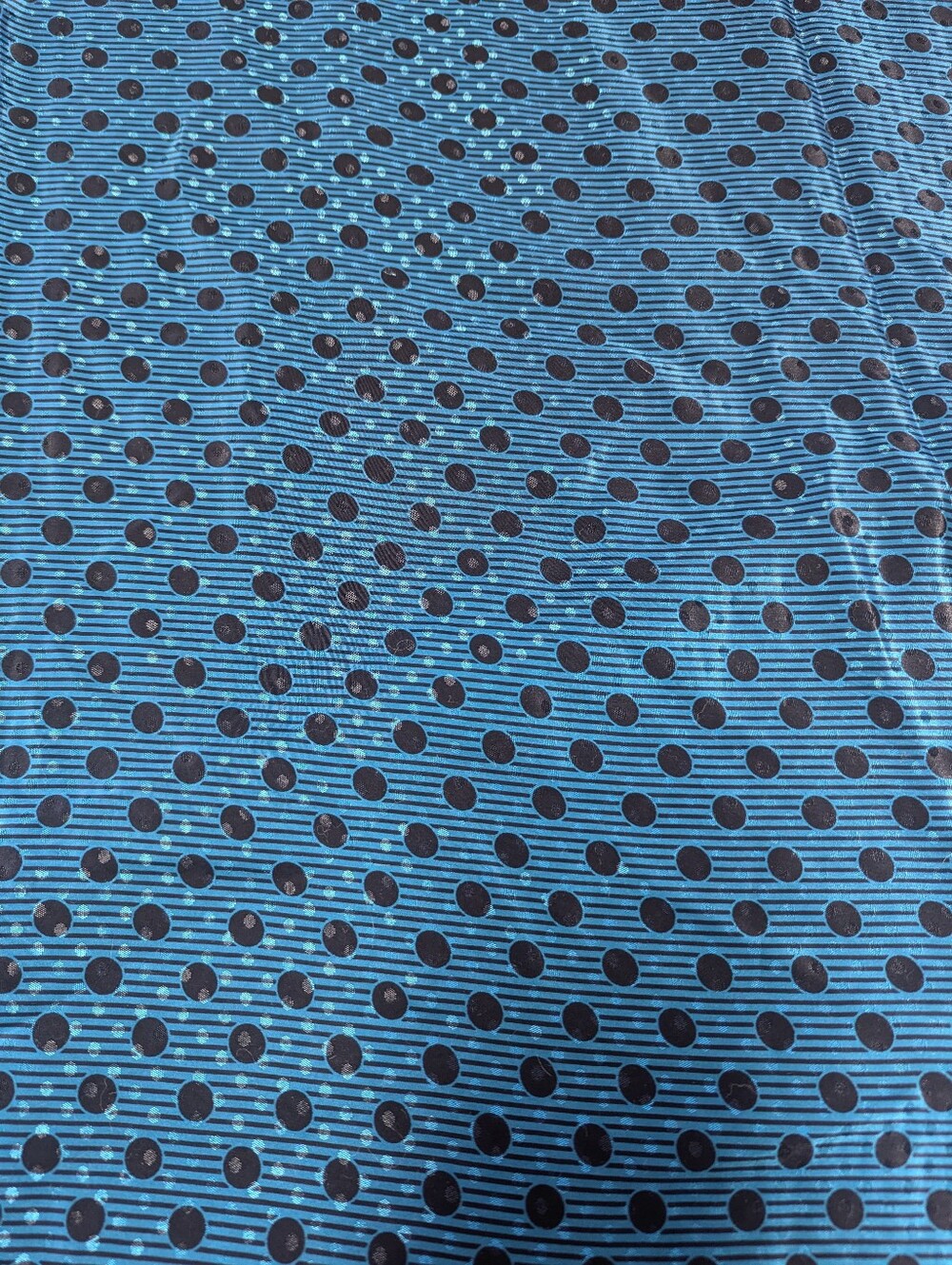 Blue & Black Striped Satin Polka Dot Polyester Blend Fabric 58" X 2.5 Yd